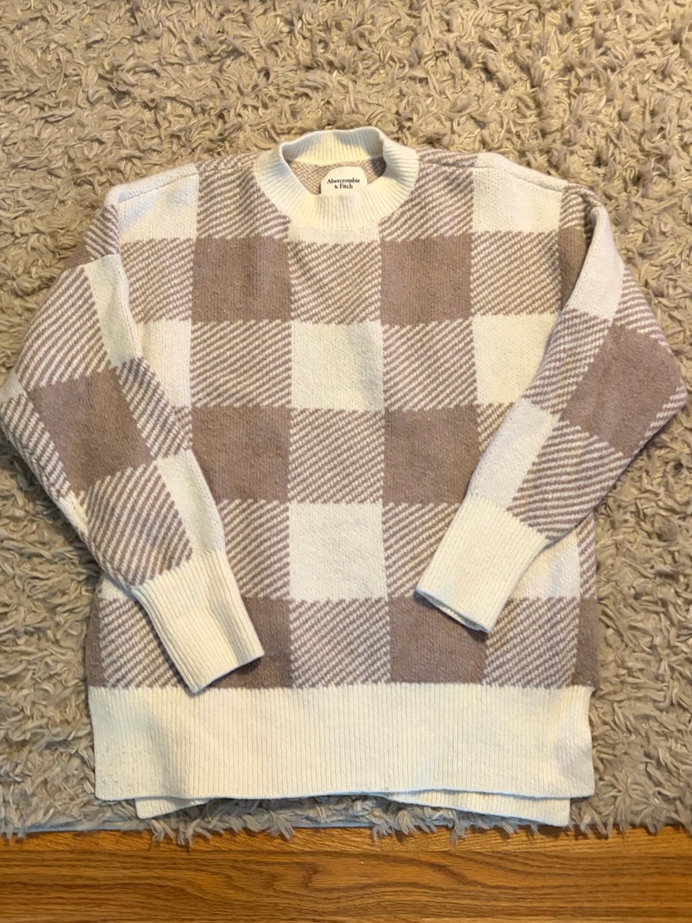 Abercrombie & Fitch Taupe and Cream Check Turtleneck Sweater